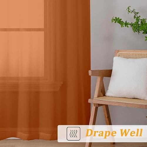 Gwine Burnt Orange Sheer Curtains for Bedroom 54 inches Long 2 Panels, Light Filtering Voile Rod Pocket Curtains, Airy Transparent Fall Sheer Drapes for Living Room, Each 42 Wx54 L thumbnail 6