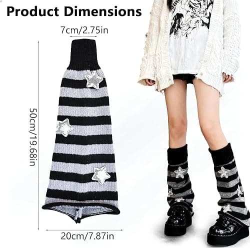 WVD Leg Warmers, Striped Knitted Y2K Leg Warmers Women Winter Thermal Warmer, Goth Harajuku Warm Socks Women Thermal for Autumn JK Boot, Snow Boots and Calf with College Style thumbnail 2
