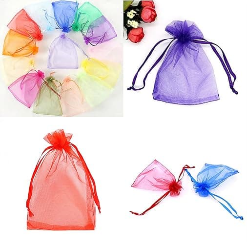 Organza Bags 100Pcs 4x4.72 inch, Drawstring Organza Jewelry Pouches Wedding Party Christmas Favor Gift Bags, for Festival, Party, Jewelry, Candy, Bathroom Soaps, Pouches Gift Bags. (Multicolor) thumbnail 6