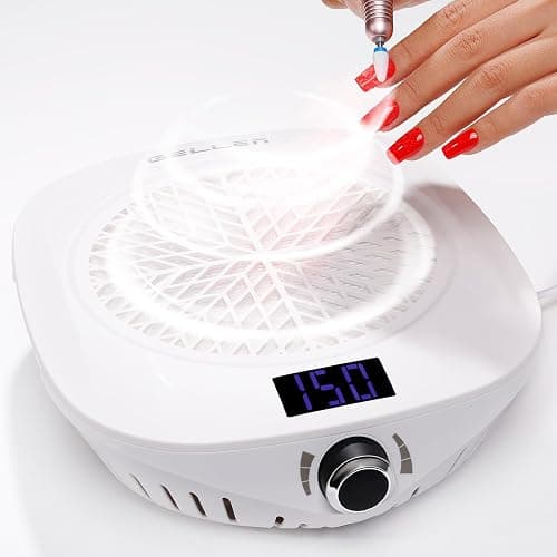 Gellen Nail Dust Collector with LED Display, 4000RPM Powerful Suction Vacuum Fan with Reusable Filter, Soft Ergonomic Shell Nail Vacuum Cleaner for Acrylic Nail Tech, Home & Salon - Image 1