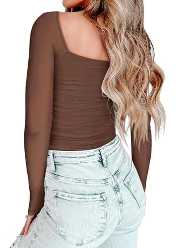 PINKMSTYLE Womens Square Neck Mesh Long Sleeve Bodysuit - size small thumbnail 4