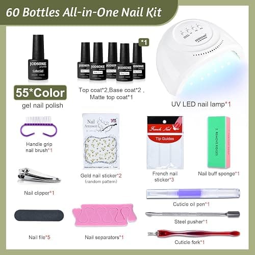 JODSONE 60 PCS Gel Nail Polish Kit with U V Light 55 Colors Gel Polish Base Top Coat Manicure Gifts thumbnail 3