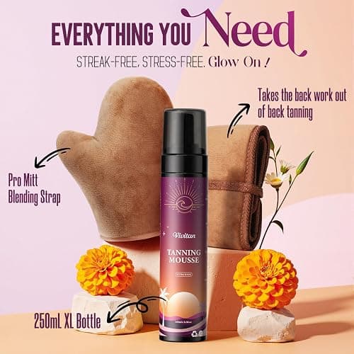 VIVITAN Self Tanner Mousse Kit - 250mL XL & Mitt & Strap | 1-Hour Express Dark Bronze + Plant 30% DHA for Long-Lasting Tan | No Orange Tones, Streak-Free & Odorless | Natural Sunless Glow thumbnail 2