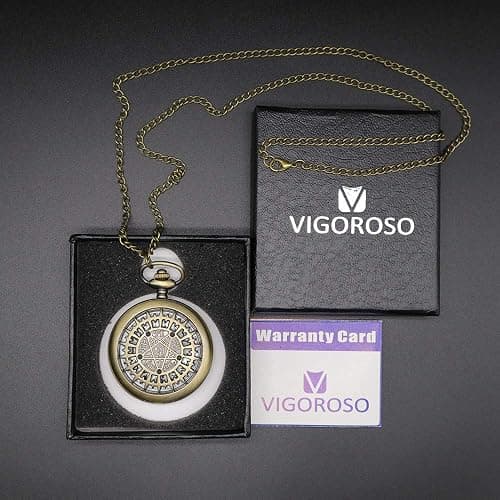 VIGOROSO Mens Pocket Watch Black Butler Antique Hollow Quartz Bronze Steampunk in Box thumbnail 7