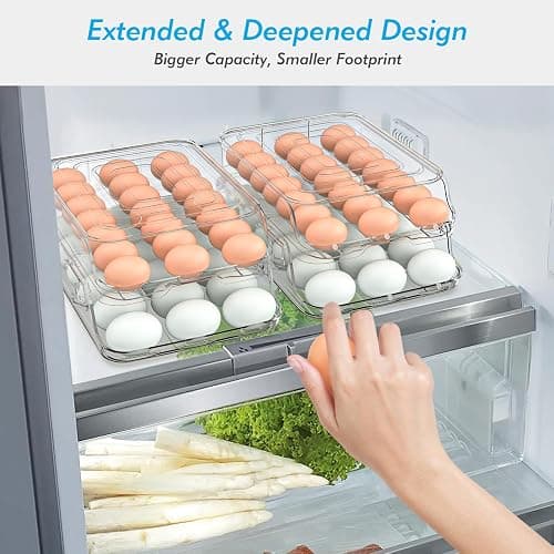GleeNflux Egg Holder for Fridge, Foldable Automatic Rolling Egg Container for Refrigerator, Stackable Large-Capacity Egg Organizer Tray, Durable Clear Plastic Dispenser (3 dozens) thumbnail 7