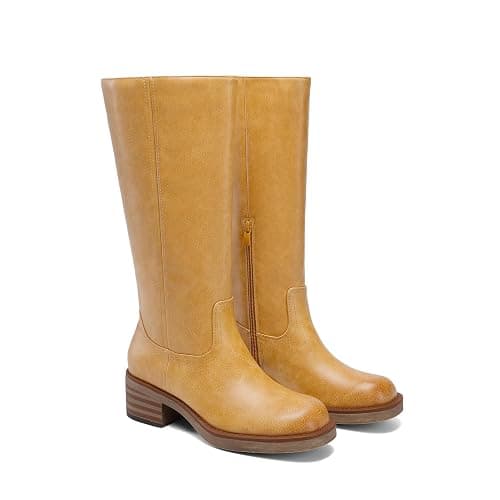 DREAM PAIRS Women's Square Toe Platform Chunky Block Heel Knee High Riding Boots | Square Round Toe,Riding Tall Boots,Side Zipper,Chunky Block Heel,Banana Yellow Brown Color,Summer Fall Fashion Daily Boots thumbnail 7