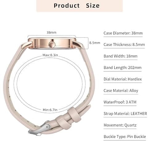 SZJhongfeng Women's Waterproof Gold Analog Watch - Leather Strap,3 Hand,Small Watch with White Dial, Fashion Quartz Wristwatch for Women. thumbnail 2