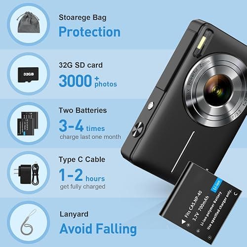 Camkory Digital Camera 44MP FHD 1080P, 16X Zoom Point & Shoot Camera with 32GB Card, Compact Travel Camera for Kids and Teens, HD Video, Perfect Christmas or Birthday Gift thumbnail 6