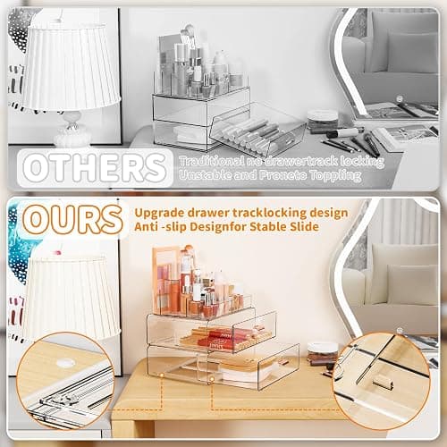 Yieach Clear Acrylic Makeup Organizers Countertop for Dresser,Desk,Bathroom Vanity,3 Tier Stackable Make up Holders and Makeup Cabinet,Tiered Cosmetic Storage and Make up Containers for Palette,Brush thumbnail 4
