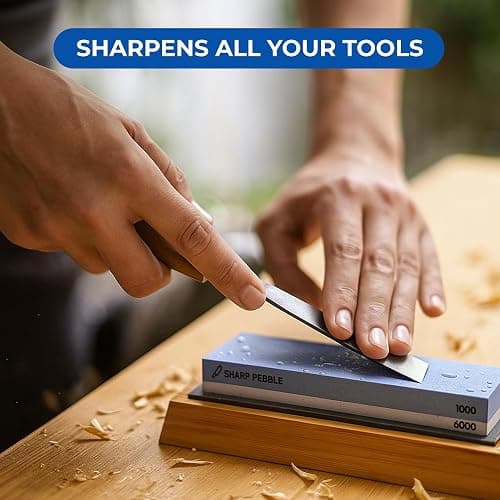 Sharp Pebble Premium Whetstone Knife Sharpening Stone 2 Side Grit 1000/6000 Waterstone- Whetstone Knife Sharpener- NonSlip Bamboo Base & Angle Guide thumbnail 8