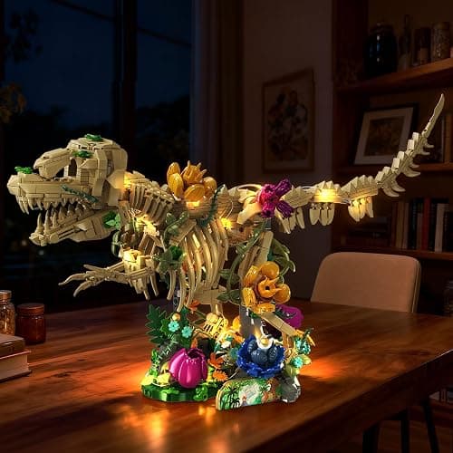 CUBIMANA Dinosaur Fossil with Flowers Building Set & LED Light, 1185PCS Dino Botanical Building Set for Adults, Skeleton Model Kit for Home Decor & Display, Christmas Birthday Gifts for Adults Teens thumbnail 5