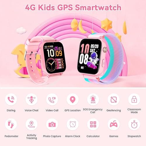 4G Kids Smart Watch Phone GPS, Smartwatch for Boys Girls Ages 4-12 Years with Video Call Chat Class Mode SOS Camera Alarm Games Parental App Touch Watch Gifts for Children (Includes SIM Card) Pink thumbnail 2