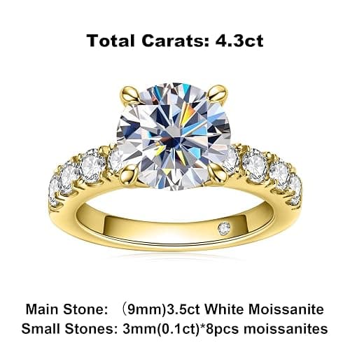 AnuClub Moissanite Engagement Ring, Total 4.3cttw D Color Round/Oval/Asscher Cut, 925 Sterling Silver Promise Anniversary Rings for Women, Elegant Gift Packed - Yellow Gold - 8.5 thumbnail 9