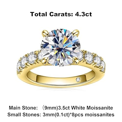 AnuClub Moissanite Engagement Ring, Total 4.3cttw D Color Round/Oval/Asscher Cut, 925 Sterling Silver Promise Anniversary Rings for Women, Elegant Gift Packed - Yellow Gold - 8.5 thumbnail 9