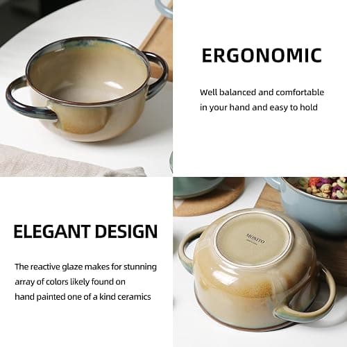MONITO Ceramic Salad Bowl with Handles, 28 oz French Onion Soup Bowls, Ceramic Soup Bowls for Cereal, Pasta, Chilli, Beef Stew, Stackable Serving Bowl Set of 4 (28 OZ) | Ceramic Soup Bowls with Handles for Cereal,Pasta,Chilli,Beef Stew,Stackable Serving Bowl Set of 4 thumbnail 7