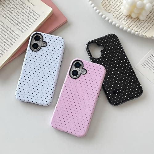 Longlayss Compatible with iPhone 16 Plus Case Cute Aesthetic Polka Dot Phone Case for Women Girl Shockproof Slim TPU and Hard PC Protective Cover (White) thumbnail 3