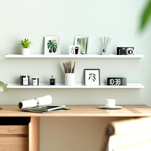 Solrot White Floating Shelves for Wall Decor, 48 in Shelf with Lip Set of 2 | 4.5" Deep Display Picture Ledge Shelf, Long Wall Mounted Storage Shelves for Bedroom, Bathroom, Living Room, Kitchen, Nursery thumbnail 2