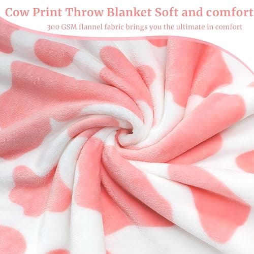 Cow Print Blanket Warm Plush Cute Pink Throw Blanket Soft Flannel Lightweight Fleece Throw for Sofa Couch Bed Travel, Cow Bedding Room Decor for Kids Teens Adults 40x50 inch thumbnail 4