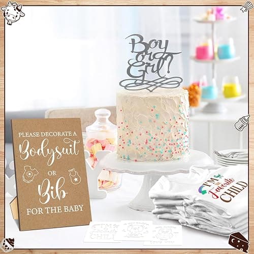 Panitay 100 Pcs White Bibs Bodysuits Decorating Kit for Baby Shower Games, 25 Guests DIY Baby Bodysuit Painting Activity Set(Retro) thumbnail 2