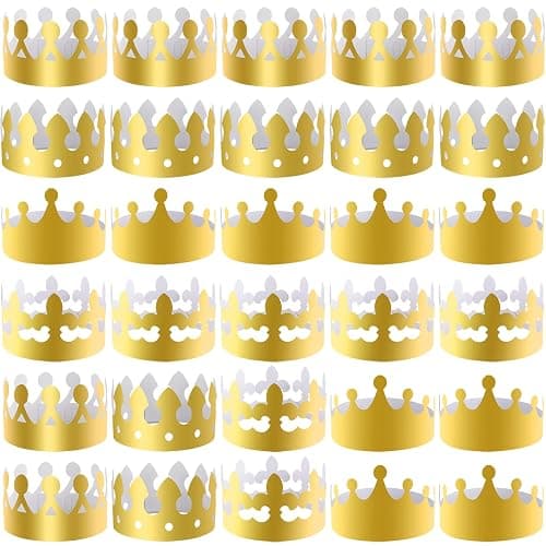 SIQUK 28 Pieces Paper Crowns Golden Party King Crown Paper Birthday Crown Hats Gold Crown for Adults - Image 1