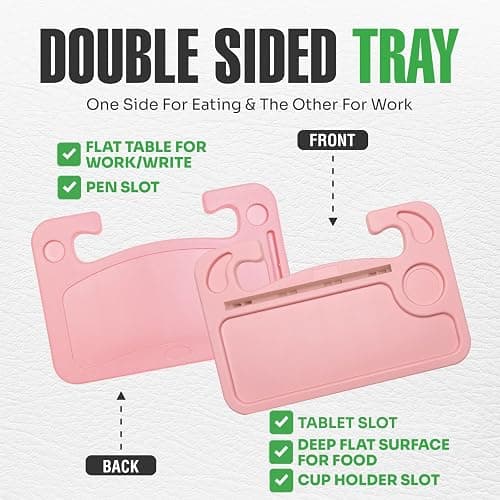 lebogner Steering Wheel Tray, Car Food Trays For Eating, Laptop, Tablet, iPad Or Notebook, Hook On Auto Steering Wheel Desk Table, For Most Vehicles Steering Wheels, Travel Car Accessories, Light Blue - Light Pink thumbnail 4