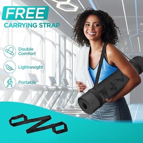 OUTDOUSE Yoga Mat with Alignment Lines,TPE 6mm Sports Exercise Mat,Non-Slip,for Gymnastics,Pilates,Home, Travel,Gymnastics Mat with Storage Straps,Yoga Mats for Women and Men,183x61x0.6cm thumbnail 5