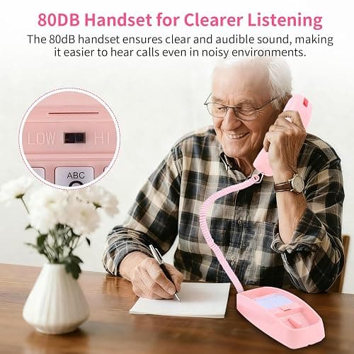 Pink Landline Phone Inspired by 90s Vintage Princess Phone with 110DB+ Loud Ringer, Retro Wall Phone No Power Required, Pink Corded Telephone for Kids/Seniors, Cute Novelty Landline Phones for Home thumbnail 6