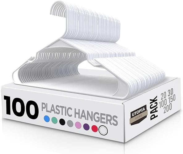 Utopia Home Plastic Hangers 100 Pack - Perfect Space Saving Clothes Hanger - Durable and Strong - Perfect Closet Organizers with Shoulder Grooves (White) - Image 1