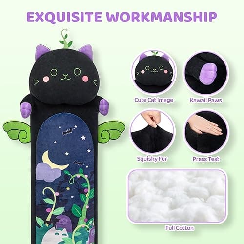 Mewaii Long Cat Plush 5 Sizes, 120% Extra Filling Giant Plushness Kids Body Pillow, Kawaii Cute Black Cat Stuffed Animals Plushies, Big Long Body Pillow Black Cat Plush Gift for Girls 20” - Black Mint Cat - 19.6in/50cm thumbnail 4