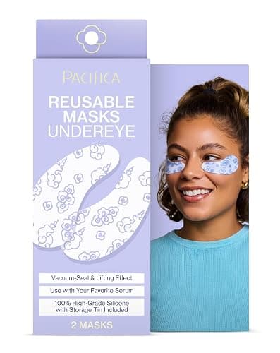 Pacifica Reusable Mask – Under Eye Mask Silicone Face Mask for Fine Lines & Dark Circles, Pair with Serum, Storage Tin Included, Vegan & Cruelty-Free, 2 Pieces - Image 1