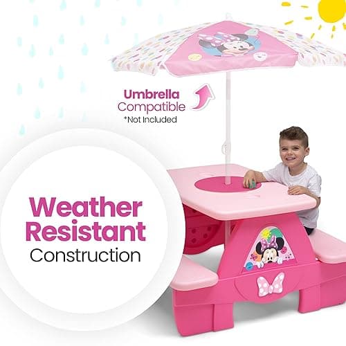 Delta Children Disney Minnie Mouse 4 Seat Activity Picnic Table with Lego Compatible Tabletop - Minnie Mouse thumbnail 5