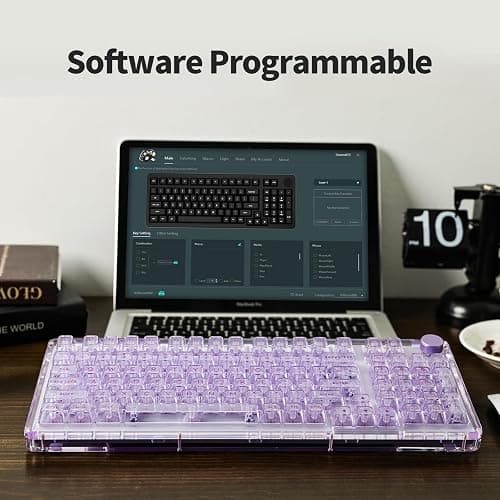 KiiBoom Phantom 98 Hot Swappable Crystal Gasket-Mounted Mechanical Keyboard, Triple Mode NKRO Gaming Keyboard with South-Facing RGB, Clear Keycaps, 8000mAh Battery for Win/Mac (Purple) thumbnail 4