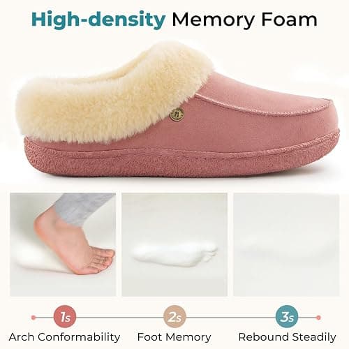HomeTop Women's Comfy Moccasin Style Memory Foam Slip on Slippers Soft Microsuede Clog House Shoes with Luxury Fuzzy Fur Collar thumbnail 3