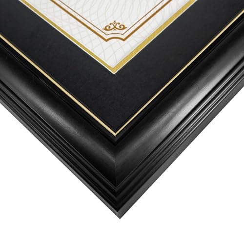 GraduationMall 11x17 Black Wood Diploma Frame with Tassel Holder for 8.5x11 Certificate Document,Real Glass,Black over Gold Mat thumbnail 6