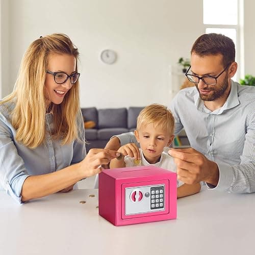 Jssmst Small Safe Box for Money - 0.23CF Mini Safe with Electronic Keypad, Lockable Box for Home Security and Personal Storage, 9.06 x 6.69 x 6.69 inch, Pink thumbnail 2