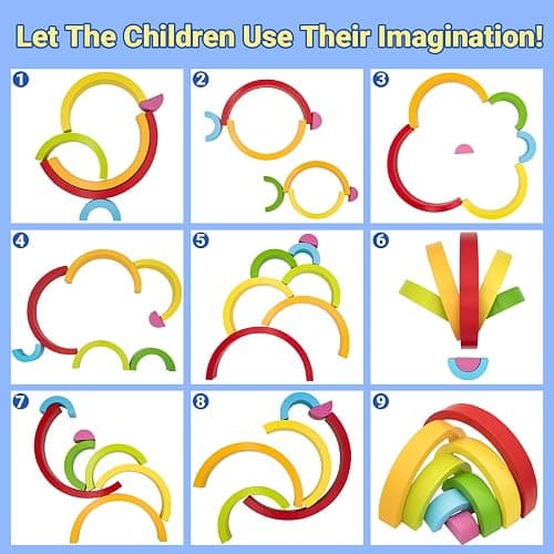 MEGRANATE Montessori Wooden Rainbow Stacking Toys for Kids Wood Building Blocks Nesting Puzzle Toy Colorful Stacker Arch Game Sensory Educational Learning Toys for 3+ Year Old Kids thumbnail 4