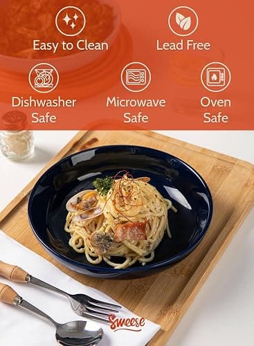 Sweese 22oz Porcelain Pasta Bowls Set - 7.6" Salad Serving Dishes, Microwave Dishwasher Safe, Set of 6, Vibrant Colors thumbnail 3
