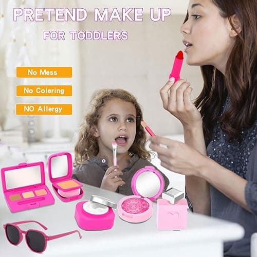 Pretend Makeup Kit for Girls - Realistic Toy Cosmetic Set with Sunglasses, Lipstick & Eyeshadow | Non-Toxic Fake Play Makeup for Kids Dress Up & Role Play for Ages 3-8 thumbnail 6