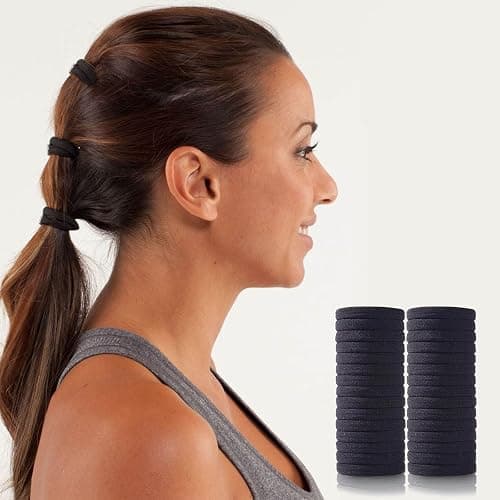 100 Pcs Black Hair Ties for Women - Soft Cotton Elastic Seamless Bands, 7mm Width - Ponytail Holders for Thick & Curly Hair thumbnail 5
