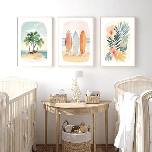Beach Nursery Poster, Set of 6 Ocean Kids Wall Art Watercolor Summer Surf Wall Decor Beachy Boys Room Decor Funny Teen Coastal Surfboard Canvas Prints Aesthetic Unframed 8x10 inch thumbnail 6