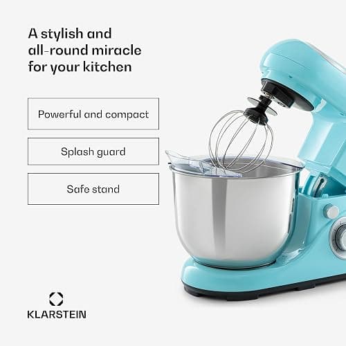 Klarstein Stand Mixer, 5L Food Mixer for Baking with Bowl, 1300W Cake Mixer w/Beater, Dough Hook, Whisk & Mixing Bowl, 6 Speed Planetary Rotation Kitchen Maker, Electric Mixer for Baking Bread Pastry thumbnail 3