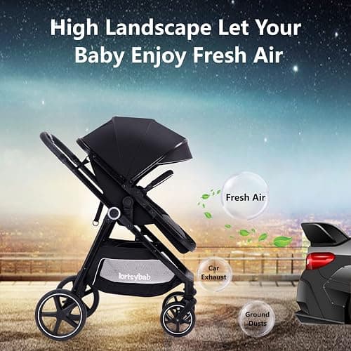 Lortsybab 2-in-1 Baby Stroller - Folding Infant Newborn Pram Stroller with Reversible Seat - Toddler Strollers for 0-36 Months Old Babies thumbnail 9