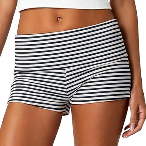 KMBANGI Womens Fold Over Shorts Elastic Waist Y2k Lounge Shorts Foldover Cute Pajama Micro Bottoms Mini Shorts Sleepwear - Image 1