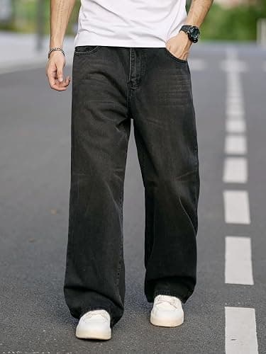 DFGIGT Mens Wide Leg Baggy Jeans Y2k Casual Fashion Loose Denim Pants Work Office Streetwear thumbnail 2