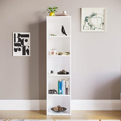 Vida Designs Oxford 5 Tier Cube Bookcase White - Modern Space-Saving Wooden Shelving Display Storage Unit - Freestanding - H132xW32xD24cm - Ideal for Living Room, Bedroom or Office thumbnail 2