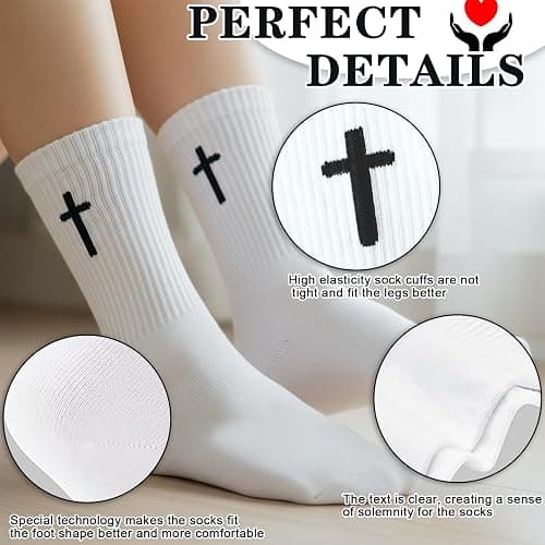 wotemlur 8 pair Christian cross socks prayer stockings suitable for husband, wife, family, birthday Christmas Easter gift thumbnail 5