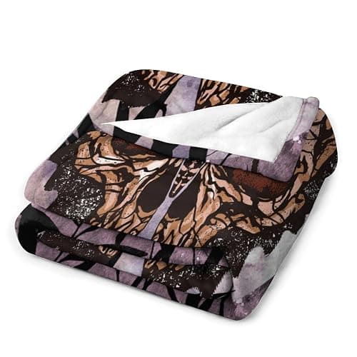 Death Moth Blanket, Boho Gothic Skull Moth Purple Starry Plant Full Moon Mysterious Witchy Throw Blanket for Couch Sofa Office Bed Travelling Bed Throws, 50"x60" thumbnail 4