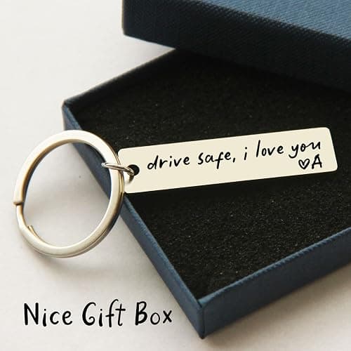 HubbgDesign Key Chain Drive Safe I Love You Engraved Initial Personalized Gift for Husband Boyfriend thumbnail 3