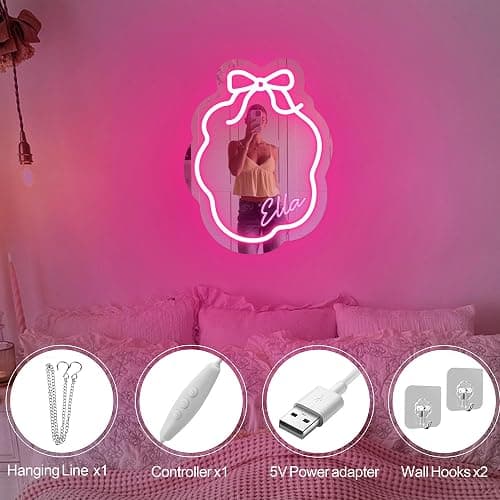 DUOLIYBC Custom Bow Neon Mirror and Sign, Girly Room Decor, Personalized Wall Art, Pink Mirror for Home and Salon thumbnail 4