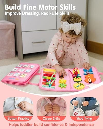 hahaland Busy Board Montessori Toys Busy Book Toddler Girl Gifts Travel Toy | Toddlers Educational Learning Toys with Life Skills, Alphabet, Number, Shape, Color, Weather, Detachable Pages for Car Ride thumbnail 3